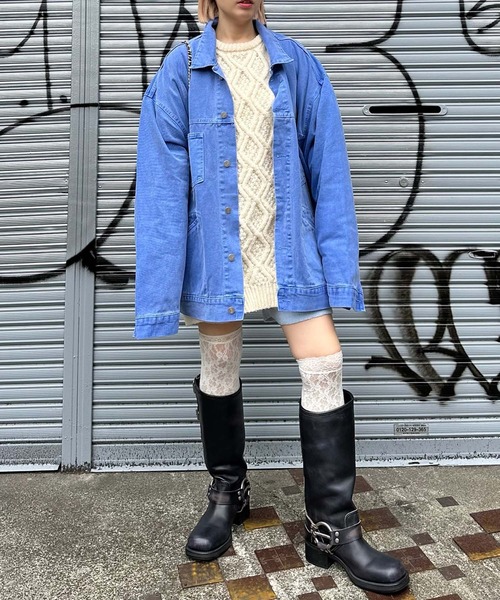 Alley Tokyo(アリートーキョー)の「【MENDL'S】ウォッシュ加工モンスターカバーオール(デニムジャケット・レディース・ブラウン/ブルー・FREE)」の5枚目の写真