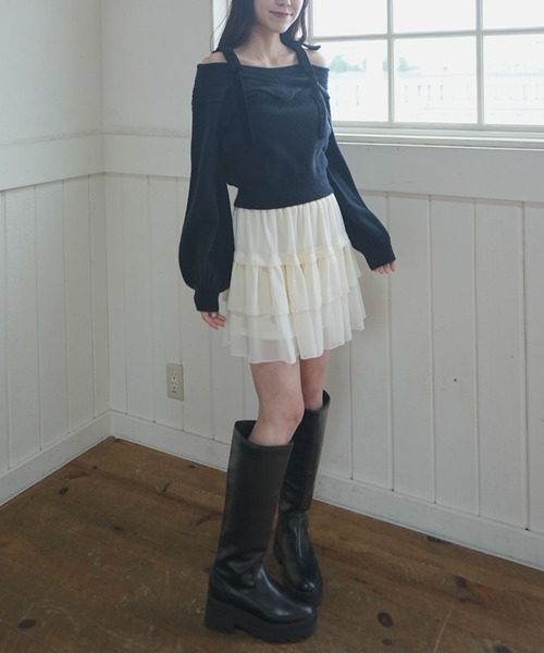 archives（アルシーヴ）の「ベロアリボンリブオフショルニットプルオーバー（ニット/セーター・レディース・グレー/ワイン/アイボリー/ブラック・MEDIUM）」の8枚目の写真