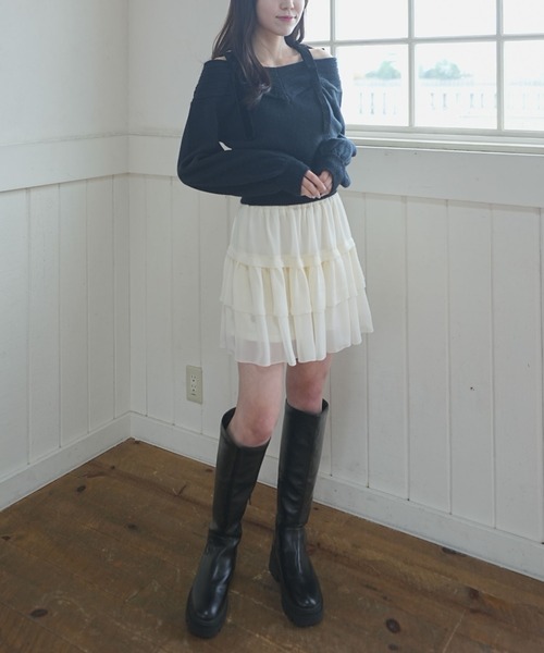 archives（アルシーヴ）の「ベロアリボンリブオフショルニットプルオーバー（ニット/セーター・レディース・グレー/ワイン/アイボリー/ブラック・MEDIUM）」の9枚目の写真