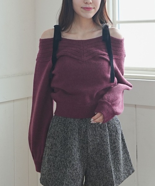 archives（アルシーヴ）の「ベロアリボンリブオフショルニットプルオーバー（ニット/セーター・レディース・グレー/ワイン/アイボリー/ブラック・MEDIUM）」の11枚目の写真