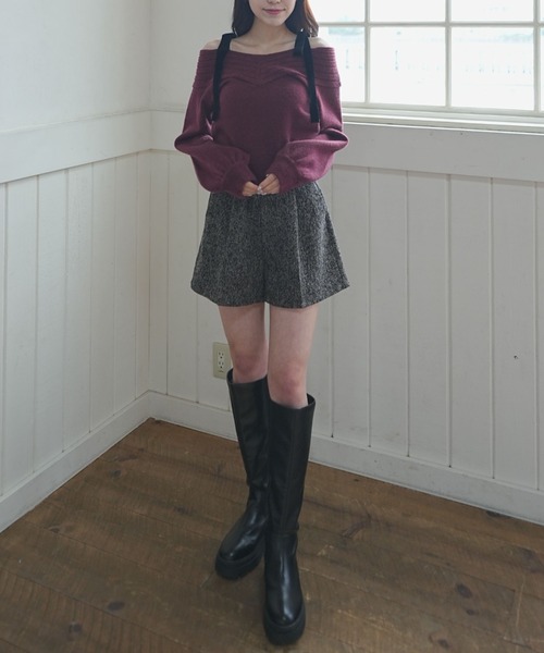 archives（アルシーヴ）の「ベロアリボンリブオフショルニットプルオーバー（ニット/セーター・レディース・グレー/ワイン/アイボリー/ブラック・MEDIUM）」の14枚目の写真