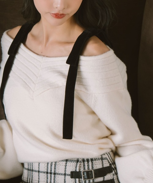 archives（アルシーヴ）の「ベロアリボンリブオフショルニットプルオーバー（ニット/セーター・レディース・グレー/ワイン/アイボリー/ブラック・MEDIUM）」の22枚目の写真