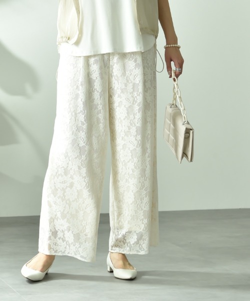 INTERPLANET(インタープラネット)の「フラワーレースパンツ(その他パンツ・レディース・ブラック/オフホワイト・FREE)」の1枚目の写真