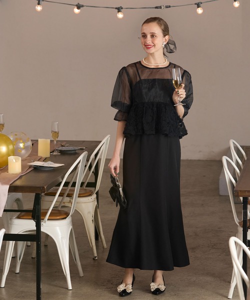 セール】【BONLECILL noir】フラワーべプラムシアーブラウス