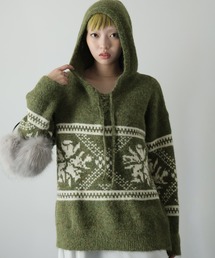 フード付き」に該当するニット/セーター（グリーン・カーキ/緑色系