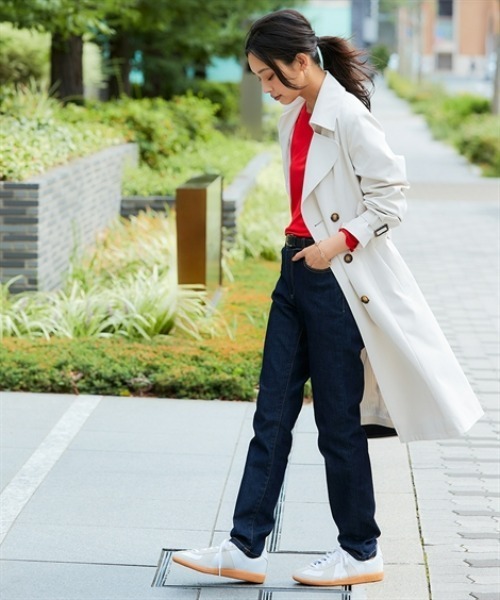 nissen（ニッセン）の「【花粉がつきにくい】トレンチコート（裏地ストライプ・共布ベルト付）（はっ水）＜大きいサイズ有＞（ダッフルコート・レディース・アイボリー/ベージュ/ネイビー・3L/LL/L/M/S）」の4枚目の写真