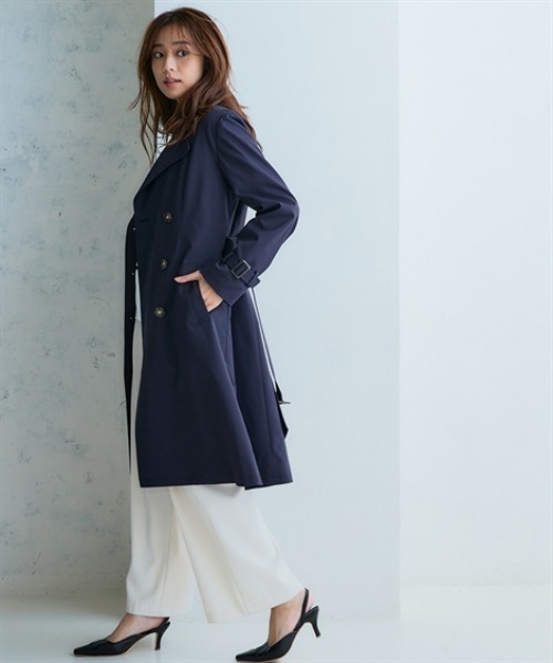 nissen（ニッセン）の「【花粉がつきにくい】トレンチコート（裏地ストライプ・共布ベルト付）（はっ水）＜大きいサイズ有＞（ダッフルコート・レディース・アイボリー/ベージュ/ネイビー・3L/LL/L/M/S）」の8枚目の写真