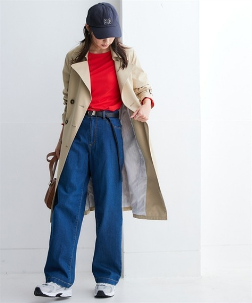 nissen（ニッセン）の「【花粉がつきにくい】トレンチコート（裏地ストライプ・共布ベルト付）（はっ水）＜大きいサイズ有＞（ダッフルコート・レディース・アイボリー/ベージュ/ネイビー・3L/LL/L/M/S）」の10枚目の写真