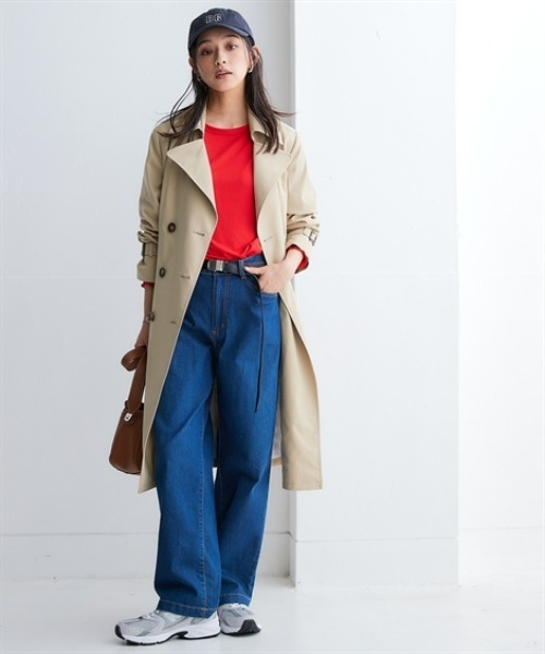 nissen（ニッセン）の「【花粉がつきにくい】トレンチコート（裏地ストライプ・共布ベルト付）（はっ水）＜大きいサイズ有＞（ダッフルコート・レディース・アイボリー/ベージュ/ネイビー・3L/LL/L/M/S）」の11枚目の写真