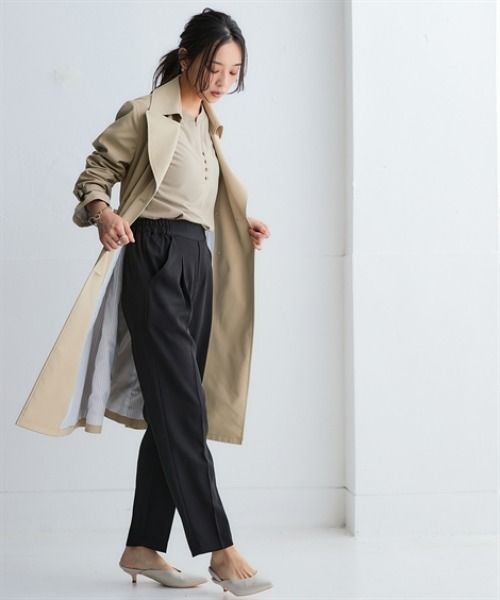 nissen（ニッセン）の「【花粉がつきにくい】トレンチコート（裏地ストライプ・共布ベルト付）（はっ水）＜大きいサイズ有＞（ダッフルコート・レディース・アイボリー/ベージュ/ネイビー・3L/LL/L/M/S）」の13枚目の写真