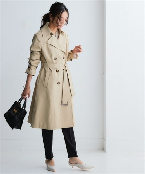 nissen（ニッセン）の「【花粉がつきにくい】トレンチコート（裏地ストライプ・共布ベルト付）（はっ水）＜大きいサイズ有＞（ダッフルコート・レディース・アイボリー/ベージュ/ネイビー・3L/LL/L/M/S）」の14枚目の写真