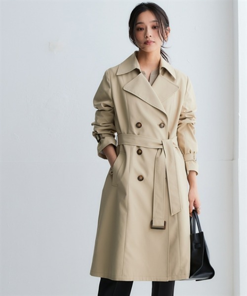 nissen（ニッセン）の「【花粉がつきにくい】トレンチコート（裏地ストライプ・共布ベルト付）（はっ水）＜大きいサイズ有＞（ダッフルコート・レディース・アイボリー/ベージュ/ネイビー・3L/LL/L/M/S）」の15枚目の写真