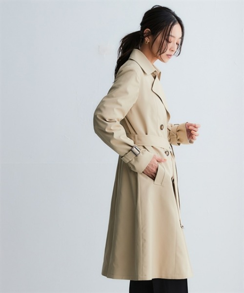 nissen（ニッセン）の「【花粉がつきにくい】トレンチコート（裏地ストライプ・共布ベルト付）（はっ水）＜大きいサイズ有＞（ダッフルコート・レディース・アイボリー/ベージュ/ネイビー・3L/LL/L/M/S）」の16枚目の写真