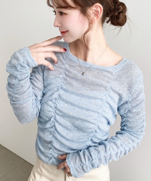 moment+(モーメントプラス)の「メランジシアーカットソーシャーリングプルオーバー(Tシャツ/カットソー・レディース・イエロー/ピンク/ブラック/ブルー/グレー/オフホワイト・M)」の4枚目の写真