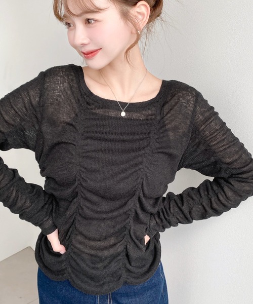 moment+(モーメントプラス)の「メランジシアーカットソーシャーリングプルオーバー(Tシャツ/カットソー・レディース・イエロー/ピンク/ブラック/ブルー/グレー/オフホワイト・M)」の3枚目の写真