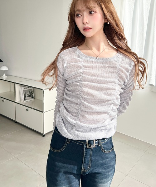 moment+(モーメントプラス)の「メランジシアーカットソーシャーリングプルオーバー(Tシャツ/カットソー・レディース・イエロー/ピンク/ブラック/ブルー/グレー/オフホワイト・M)」の10枚目の写真