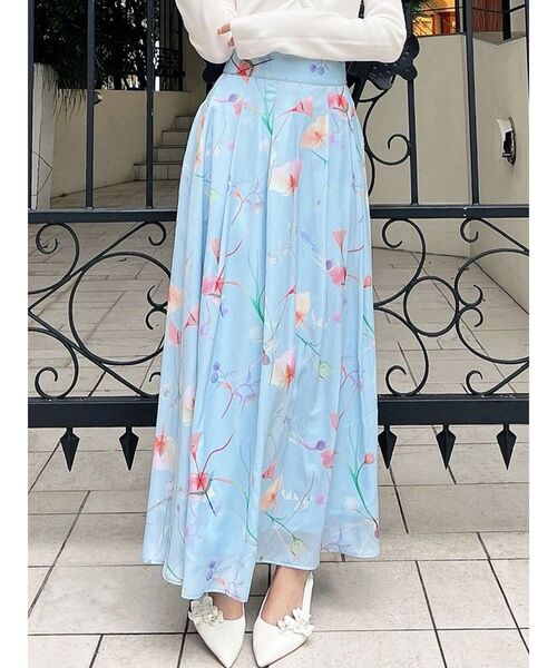 RESEXXY（リゼクシー）の「【memorif.】フラワーロングフレアスカート（スカート・レディース・ブルー/ホワイト/オレンジ・FREE）」の2枚目の写真