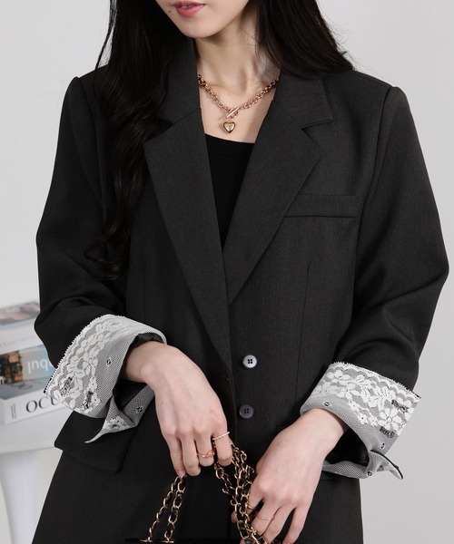 セール】袖口レース付き Wテーラードジャケット（テーラードジャケット