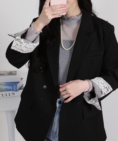 セール】袖口レース付き Wテーラードジャケット（テーラードジャケット
