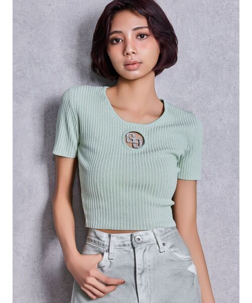 GYDA（ジェイダ）の「GG bijou MOLDラメニットトップス（ニット/セーター・レディース・ブラック/ミント/オレンジ/ピンク/オフホワイト・FREE）」の4枚目の写真