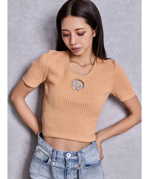 GYDA(ジェイダ)の「GG bijou MOLDラメニットトップス(Tシャツ/カットソー・レディース・ブラック/ミント/オレンジ/ピンク/オフホワイト・FREE)」の6枚目の写真