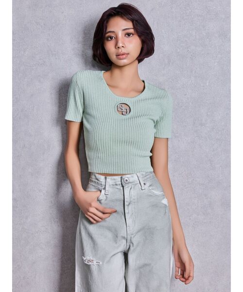 GYDA（ジェイダ）の「GG bijou MOLDラメニットトップス（ニット/セーター・レディース・ブラック/ミント/オレンジ/ピンク/オフホワイト・FREE）」の6枚目の写真