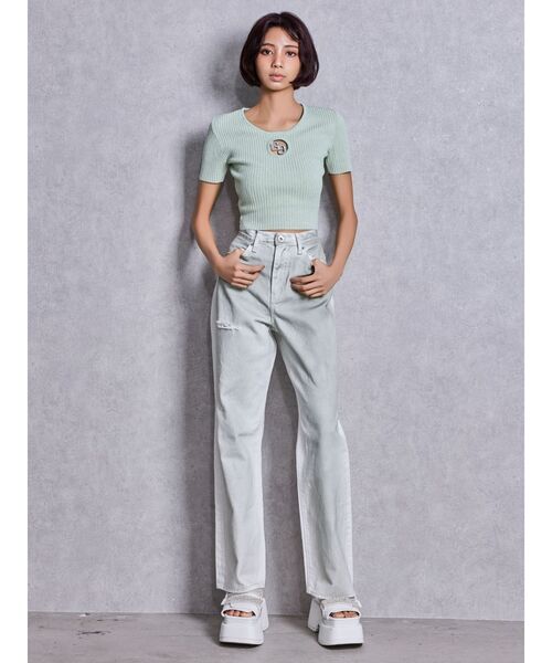 GYDA（ジェイダ）の「GG bijou MOLDラメニットトップス（ニット/セーター・レディース・ブラック/ミント/オレンジ/ピンク/オフホワイト・FREE）」の8枚目の写真