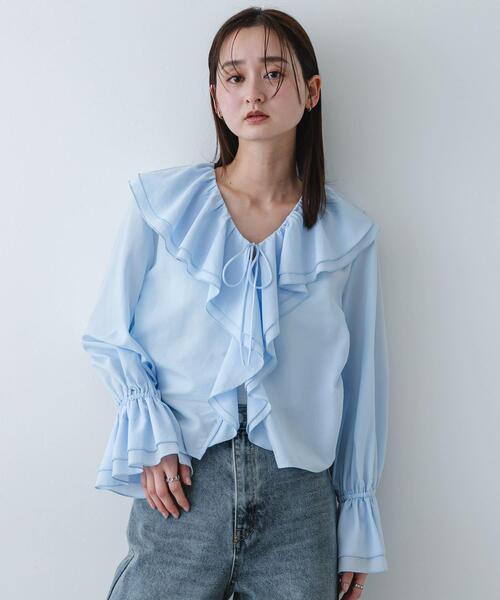 SENSE OF PLACE by URBAN RESEARCH（センスオブプレイスバイアーバンリサーチ）の「ラッフルブラウス（シャツ/ブラウス・レディース・オフホワイト/ベージュ/ライトブルー・ONE）」の6枚目の写真