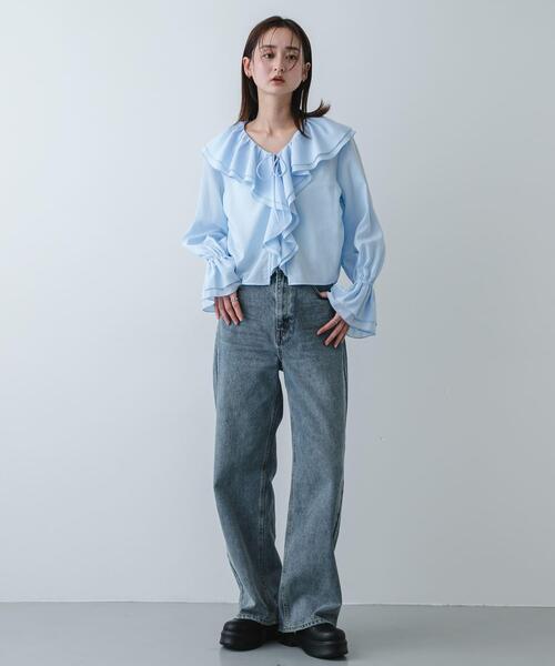 SENSE OF PLACE by URBAN RESEARCH（センスオブプレイスバイアーバンリサーチ）の「ラッフルブラウス（シャツ/ブラウス・レディース・オフホワイト/ベージュ/ライトブルー・ONE）」の8枚目の写真