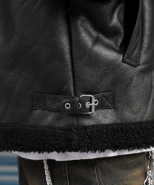 LUXSTYLE(ラグスタイル)の「フェイクムートンダブルジャケット(ムートンコート・メンズ・ホワイト×ブラック/ブラック×ブラック・L/M)」の17枚目の写真