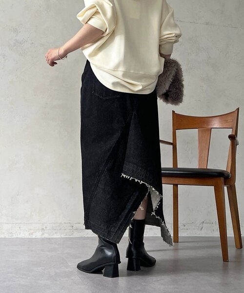 un dix cors（アンディコール）の「デニムフレアヘムスカート（スカート・レディース・ブラック/ブルー・FREE）」の3枚目の写真
