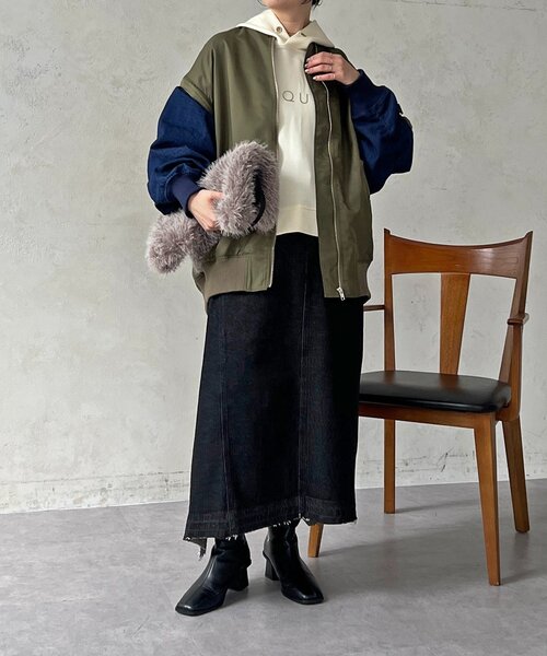 un dix cors（アンディコール）の「デニムフレアヘムスカート（スカート・レディース・ブラック/ブルー・FREE）」の5枚目の写真