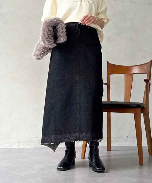 un dix cors（アンディコール）の「デニムフレアヘムスカート（スカート・レディース・ブラック/ブルー・FREE）」の9枚目の写真