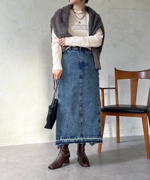 un dix cors（アンディコール）の「デニムフレアヘムスカート（スカート・レディース・ブラック/ブルー・FREE）」の15枚目の写真