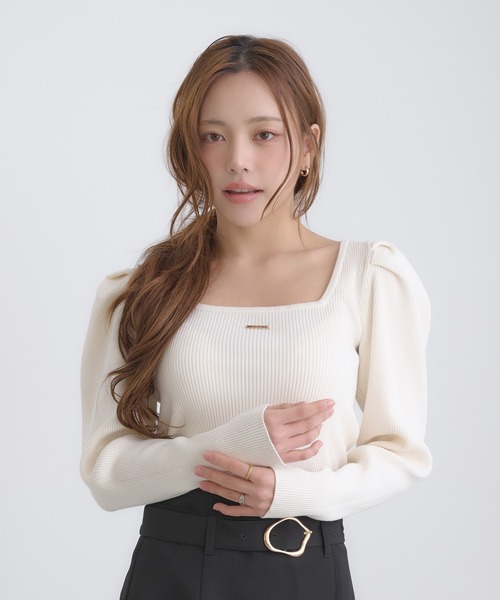 SOELA(ソエラ)の「【INGNI SOELA】プレート付パフスリーブリブニット/WEB限定(ニット/セーター・レディース・ブラック/アイボリー/ピンク・FREE)」の12枚目の写真