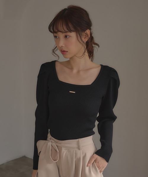 SOELA(ソエラ)の「【INGNI SOELA】プレート付パフスリーブリブニット/WEB限定(ニット/セーター・レディース・ブラック/アイボリー/ピンク・FREE)」の20枚目の写真