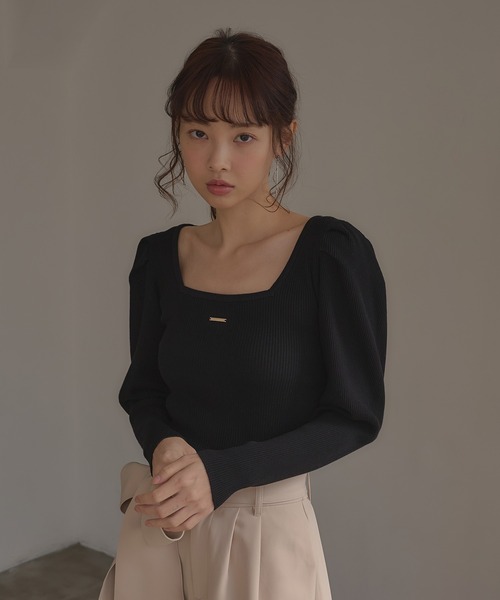 SOELA(ソエラ)の「【INGNI SOELA】プレート付パフスリーブリブニット/WEB限定(ニット/セーター・レディース・ブラック/アイボリー/ピンク・FREE)」の21枚目の写真