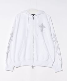 Revo. | クロス&トライバル ラインストーン ダブルジップ 裏毛 ポンチ スウェット ジップパーカー【UNISEX】(パーカー)