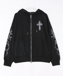 Revo.（レボ）の「クロス＆トライバル ラインストーン ダブルジップ 裏毛 ポンチ スウェット ジップパーカー【UNISEX】（パーカー）」