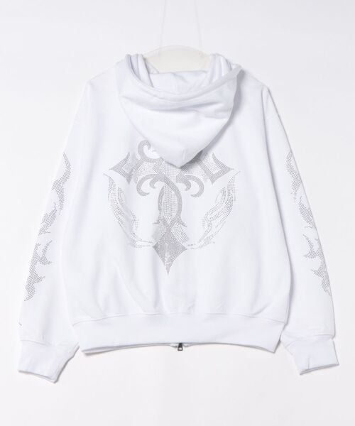 Revo.(レボ)の「クロス&トライバル ラインストーン ダブルジップ 裏毛 ポンチ スウェット ジップパーカー【UNISEX】(パーカー・メンズ・ホワイト/ブラック・M/L)」の3枚目の写真