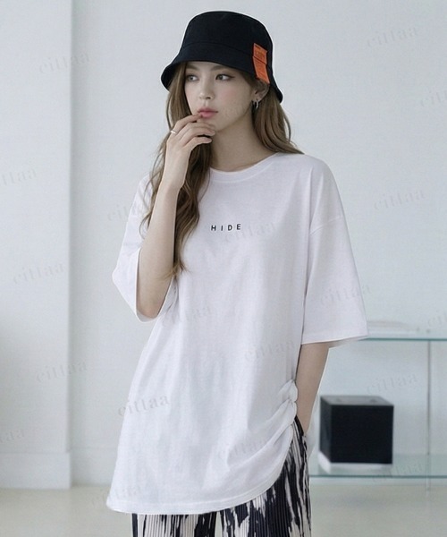 Dalfwin（ダールフィン）の「韓国ファッション HIDEプリントオーバーサイズ半袖Tシャツ（Tシャツ/カットソー・レディース・ホワイト/ブラック・FREE）」の4枚目の写真