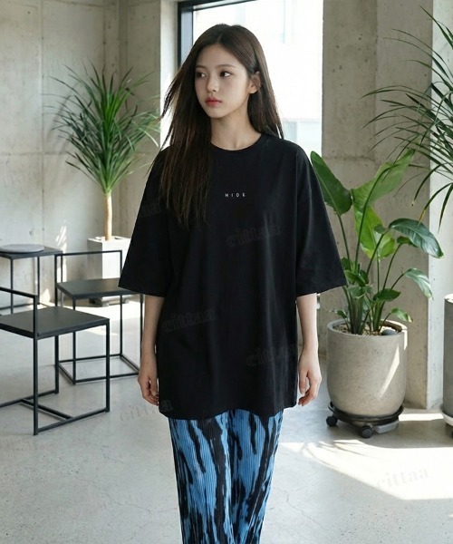 Dalfwin（ダールフィン）の「韓国ファッション HIDEプリントオーバーサイズ半袖Tシャツ（Tシャツ/カットソー・レディース・ホワイト/ブラック・FREE）」の9枚目の写真