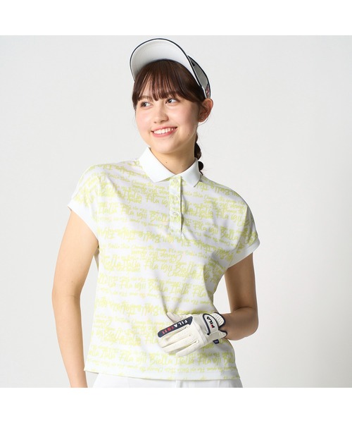 FILA GOLF(フィラゴルフ )の「FILA GOLF フィラゴルフ ゴルフウェア 吸汗速乾 接触冷感 遮熱 タイポグラフィ柄 半袖ポロシャツ(ポロシャツ・レディース・イエロー/ホワイト/ブラック・LL/M/3L/L)」の3枚目の写真