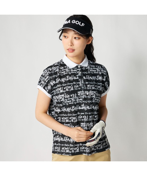 FILA GOLF(フィラゴルフ )の「FILA GOLF フィラゴルフ ゴルフウェア 吸汗速乾 接触冷感 遮熱 タイポグラフィ柄 半袖ポロシャツ(ポロシャツ・レディース・イエロー/ホワイト/ブラック・LL/M/3L/L)」の1枚目の写真