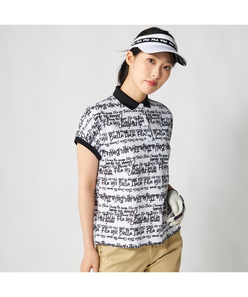 FILA GOLF(フィラゴルフ )の「FILA GOLF フィラゴルフ ゴルフウェア 吸汗速乾 接触冷感 遮熱 タイポグラフィ柄 半袖ポロシャツ(ポロシャツ・レディース・イエロー/ホワイト/ブラック・LL/M/3L/L)」の4枚目の写真