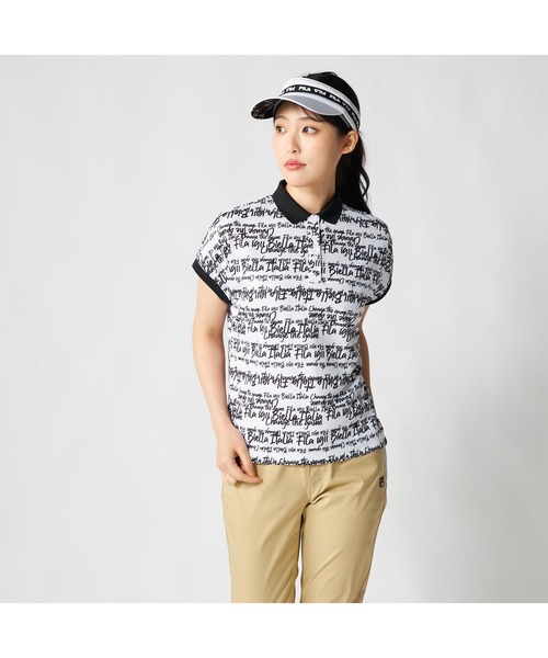 FILA GOLF(フィラゴルフ )の「FILA GOLF フィラゴルフ ゴルフウェア 吸汗速乾 接触冷感 遮熱 タイポグラフィ柄 半袖ポロシャツ(ポロシャツ・レディース・イエロー/ホワイト/ブラック・LL/M/3L/L)」の6枚目の写真