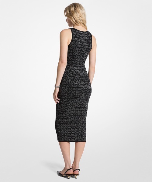 MICHAEL KORS(マイケルコース)の「メタリック ロゴ ジャカード ミディ ドレス(ワンピース・レディース・ブラック×シルバー・XXS/S/XS/M)」の4枚目の写真
