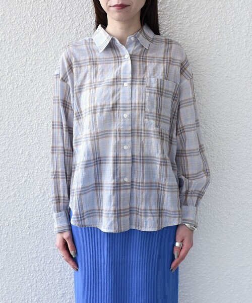 SHIPS Colors(シップス カラーズ)の「SHIPS Colors:〈手洗い可能〉シアー チェック シャツ◇(シャツ/ブラウス・レディース・オフホワイト/ブラック/ライトブルー・ONE SIZE)」の14枚目の写真