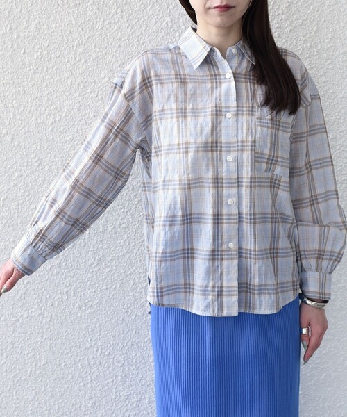 SHIPS Colors(シップス カラーズ)の「SHIPS Colors:〈手洗い可能〉シアー チェック シャツ◇(シャツ/ブラウス・レディース・オフホワイト/ブラック/ライトブルー・ONE SIZE)」の18枚目の写真