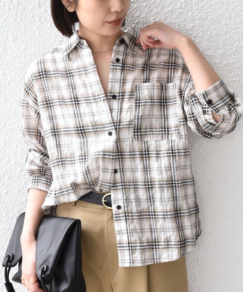 SHIPS Colors(シップス カラーズ)の「SHIPS Colors:〈手洗い可能〉シアー チェック シャツ◇(シャツ/ブラウス・レディース・オフホワイト/ブラック/ライトブルー・ONE SIZE)」の22枚目の写真